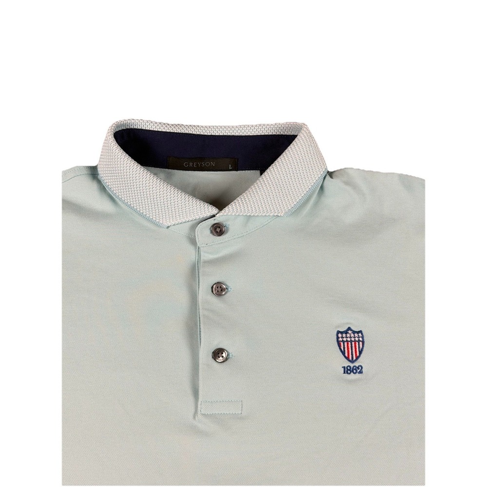 Greyson Polo Shirt Union League National Golf 1862 Logo Men's Large Lt Blue